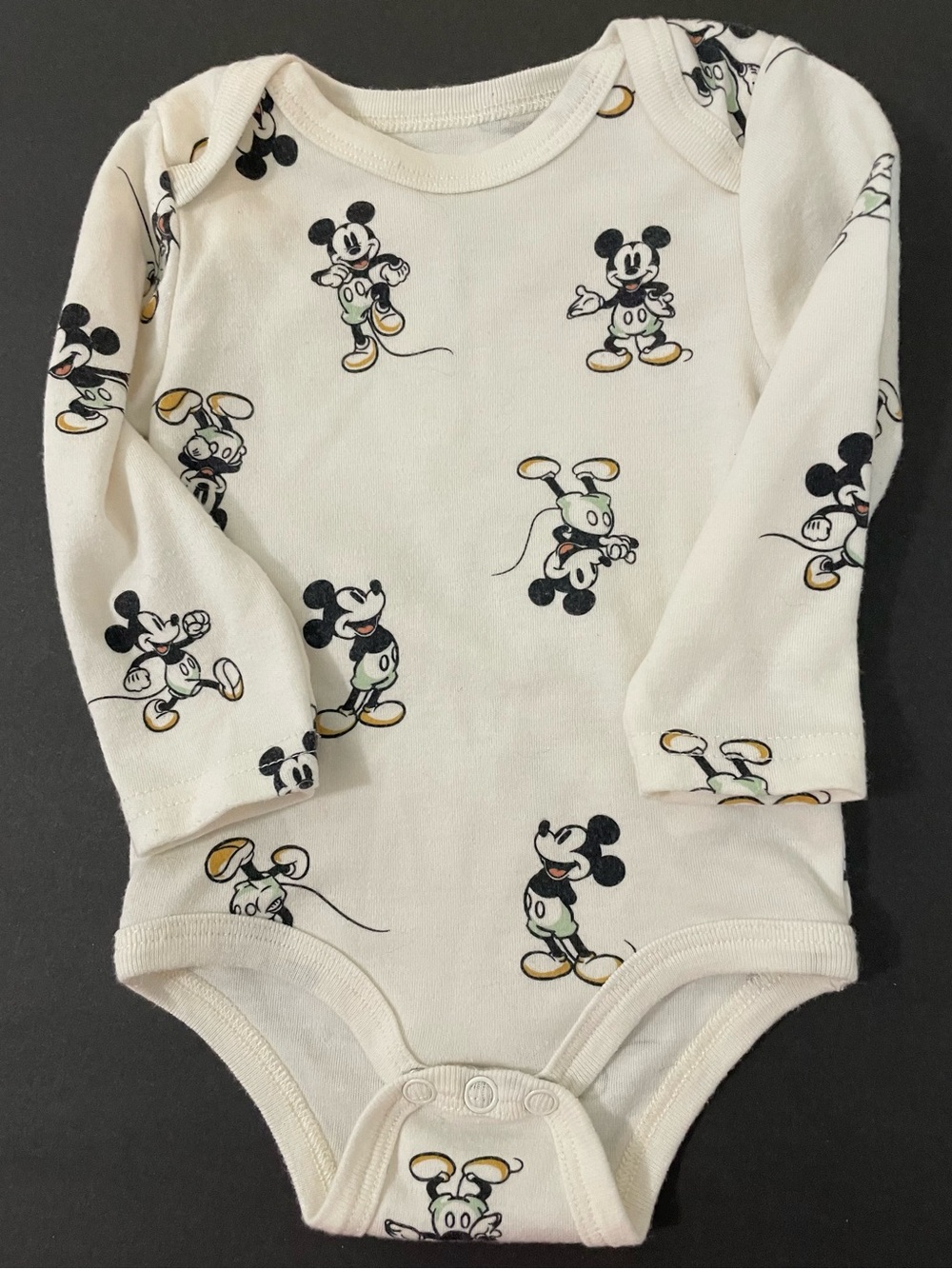 Disney Cream Mickey Mouse Printed Long-Sleeve One-Piece - Picture 3 of 10